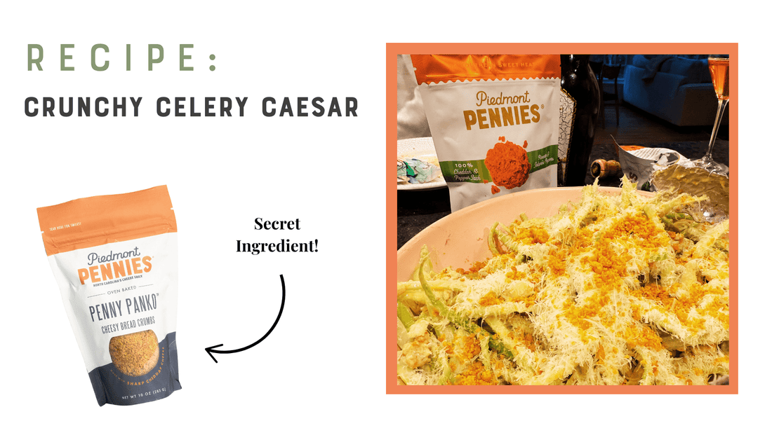 Crunchy Celery Caesar Salad with Piedmont Penny Panko Cheesy Breadcrumbs - Piedmont Pennies