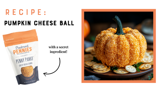 Pumpkin cheese ball with Piedmont Penny Panko cheesy breadcrumbs