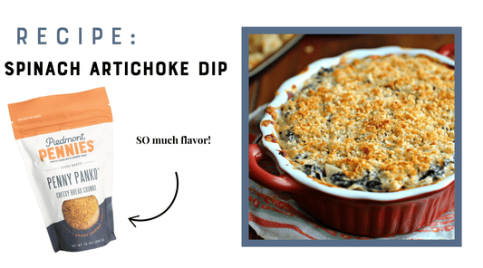 Cheesy Spinach Artichoke Dip with Penny Panko Crunch - Piedmont Pennies